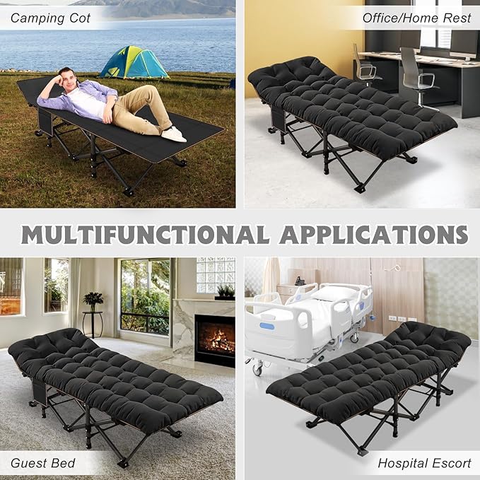 ABORON 2Pack Oversized XXL Folding Camping Cot W/Mat for Adults, 78" L x 32" W x 18" H,Heavy Duty Outdoor Bed with Carry Bag,1200 D Layer Oxford Travel Camp Cots