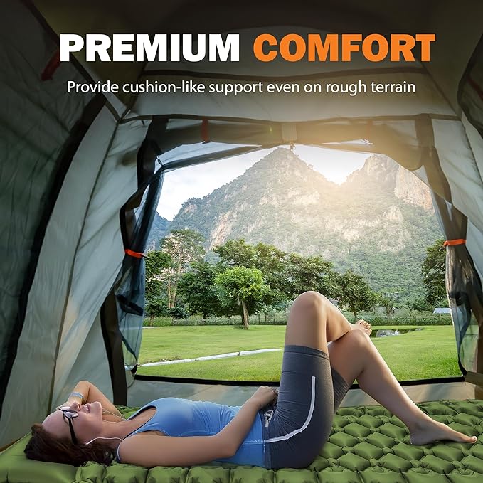 POWERLIX Camping Sleeping Pad with Built in Pillow, Ultralight Camping Mattress Airpad for Outdoor Backpacking Hiking Travelling, Compact Self Inflating Camping Mat, Foot Pump to Inflate