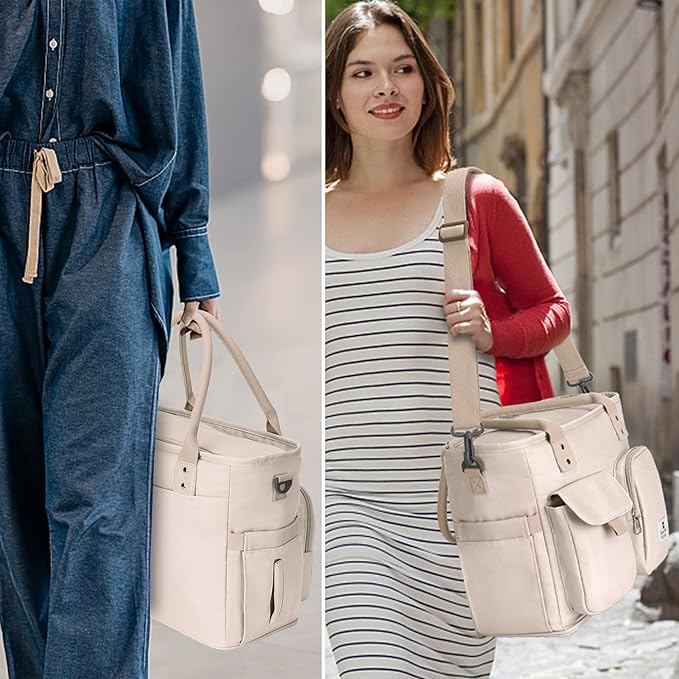 Hafmall Insulated Lunch Bag for Adults,Big lunch box for men, Wide Opening Insulated Bag with Shoulder Strap, Reusable Adult Lunch Bag For Work, Picnic(Beige)