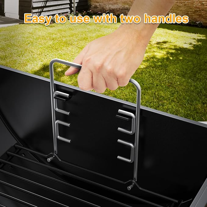 23" to 34" Adjustable Ash Pan for Charcoal Grill Chargriller 1224 1324 2121 2222 2123,Oklahoma Joe Charcoal Grill Royal Gourmet, Ash Pan with 2PC Fire Grate Hanger