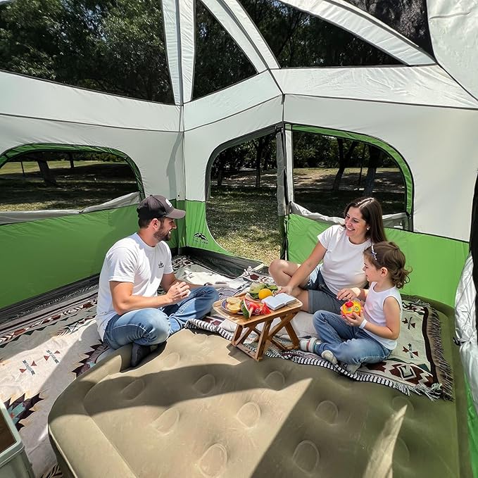 Happy Travel Tent 6 Person Tents for Camping, Waterproof Easy Setup Camping Tent with Rainfly, Portable Large Family Cabin Tent with 5 Large Mesh Windows and Carry Bag for Outdoor Camping & Hiking
