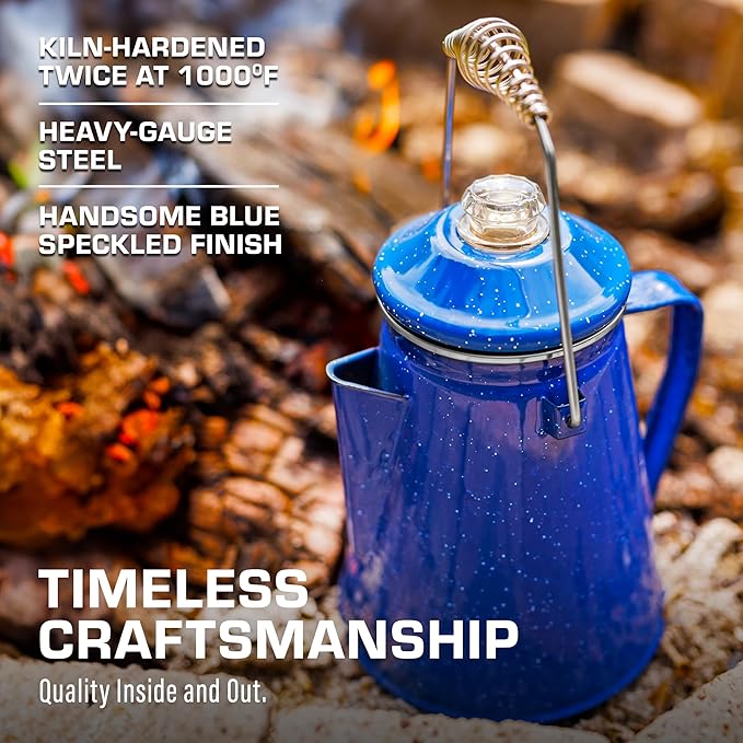 COLETTI Classic Percolator Coffee Pot — Camping Coffee Percolator, Campfire Coffee Pot – Camping Percolator for Groups — Brew for the Whole Campsite (Blue, 18 Cup)