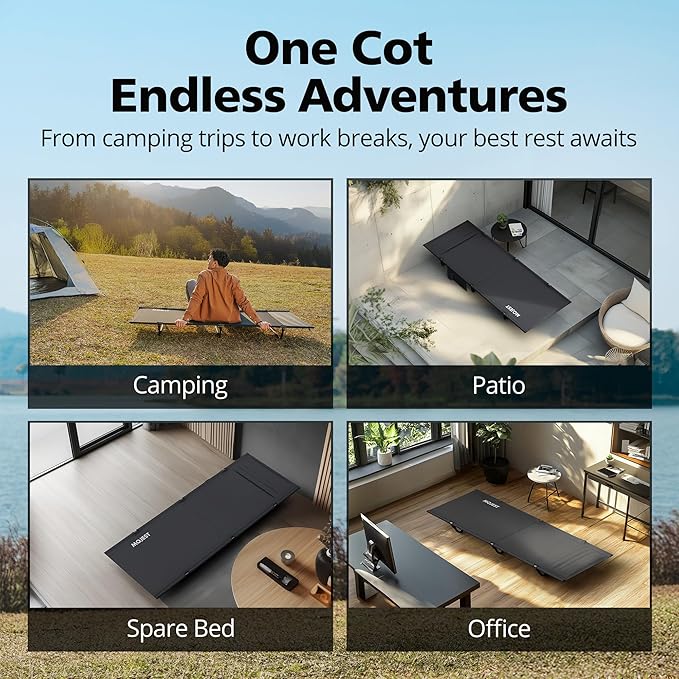 Ultralight Camping Cot for Adults - Portable Folding Camping Bed, Supports 350 lbs - Lightweight for Travel, Camping, Hiking, Backpacking, Mountaineering, Black