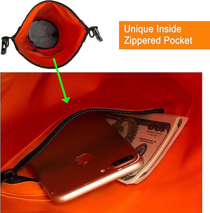 Mountain Land Waterproof Beach Dry Bag 20L Roll Top Backpack Boat Bag Dry Sack for Kayaking Rafting Fishing Hiking Camping Orange