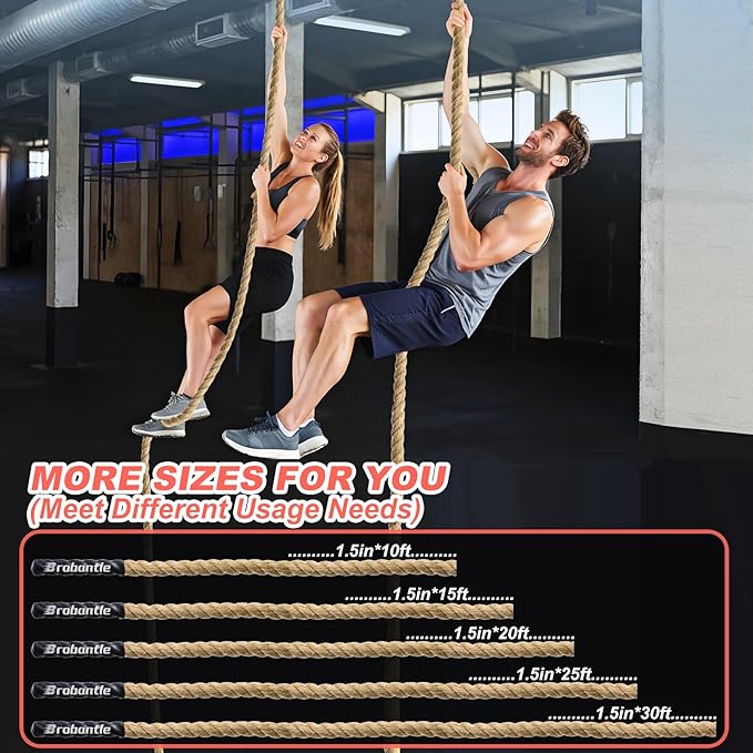 Workout Fitness Climbing Rope 10FT 15FT 20FT 25FT 30FT, 1.5" Diameter Gym Climbing Rope for Strength Training,Exercise Climbing Rope for Adults Outdoor Indoor