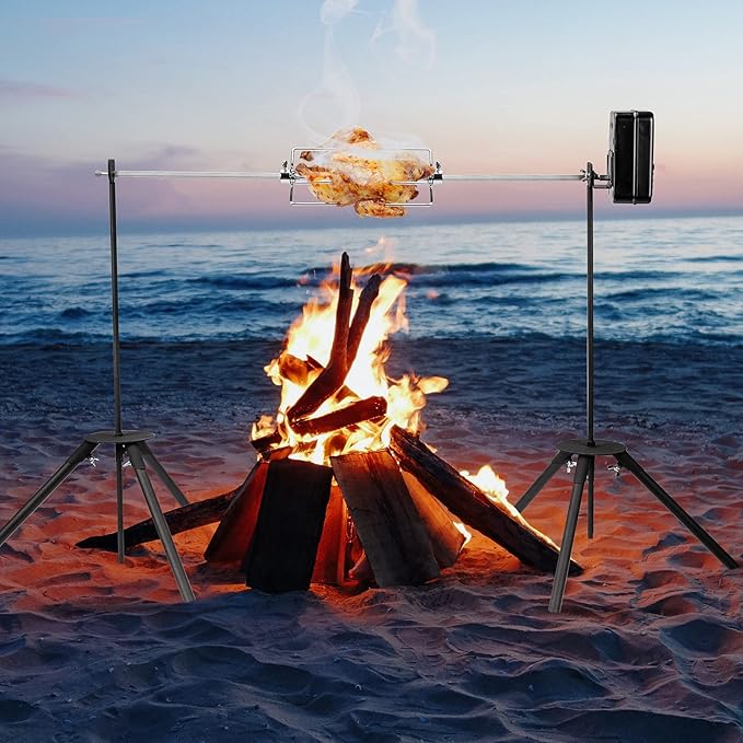 onlyfire Spit Rotisserie Outdoor Camp Grill with Support Legs for Outdoor Campfire Grilling - 35×5/16" Square Spit Rod