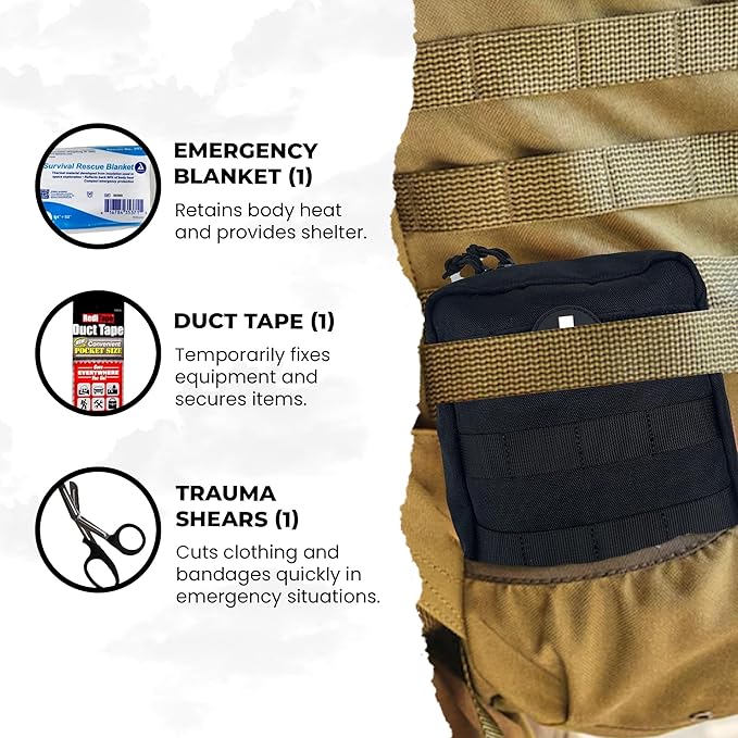 IFAK (Individual First Aid Kit) Trauma Kit with CAT Tourniquet — Medical Pouch for Tactical, Outdoor, Hiking, Military — Backpacking Emergency Medical Kit for Bleeding Control (OD Green)