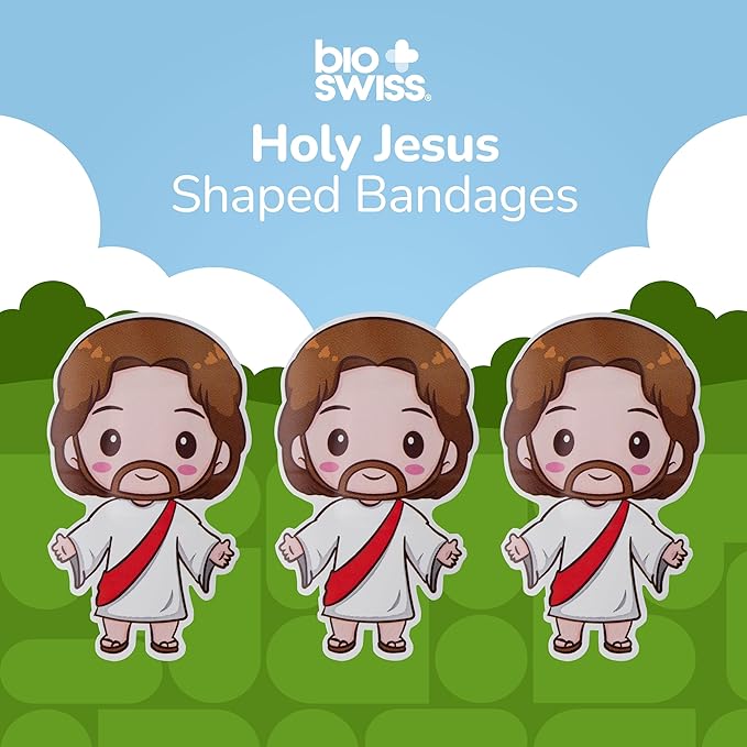BioSwiss Bandages, Holy Jesus Shaped Self Adhesive Bandage, Latex Free Sterile Wound Care, Fun First Aid Kit Supplies for Kids and Adults, 24 Count