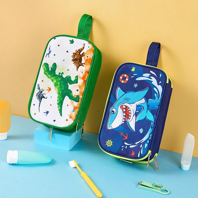 WAWSAM Shark Toiletry Bag - Kids Toiletry Bag for Boys Christmas Birthday Gift Camping Travel Toiletry Case Toiletries Makeup Cosmetic Pouch Pink Water-resistant Wash Bag Dopp Kit with Mesh Pocket