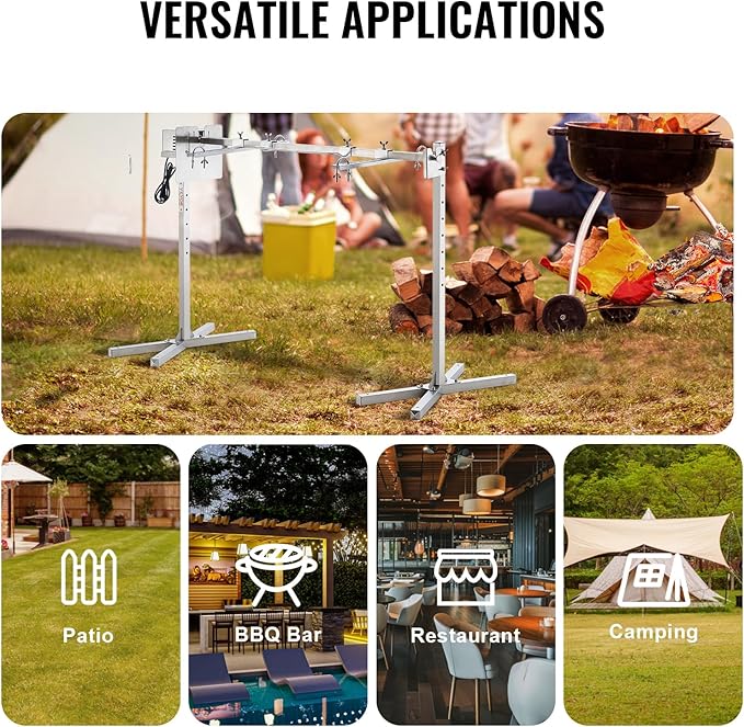 VEVOR Electric BBQ Rotisserie Grill Kit, 46 Inch 90 lbs Capacity, Automatic 42W Motor Height Adjustable Universal Roaster Stand, Stainless Steel Grilling Kit, Spit Rod with Heat Shield for Pig Lamb