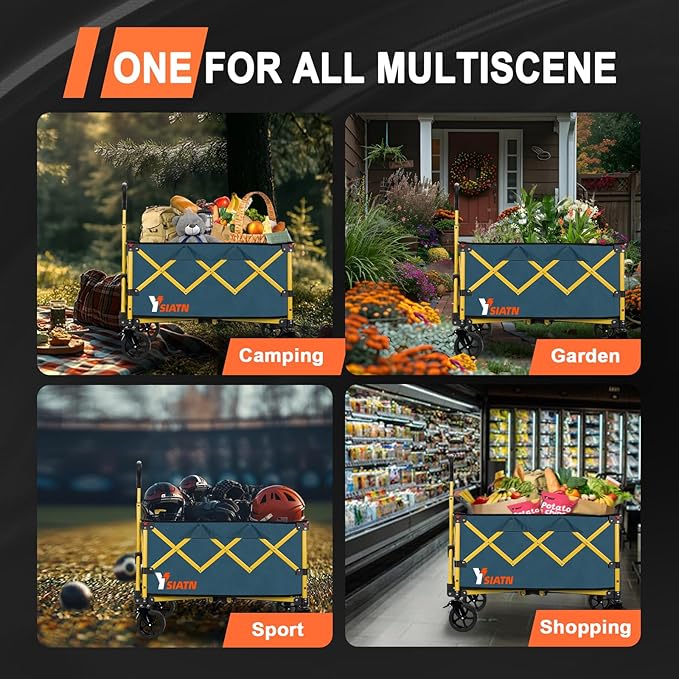 Collapsible Wagon Cart with Wheels Foldable, Folding Wagon Cart with All Terrain Wheel, Large Grocery Carts On Wheels, Heavy Duty Utility Wagons for Shopping Beach Sports Fishing Camping, 110L, Green