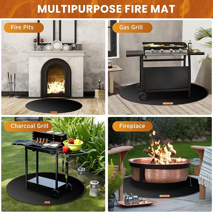 36" Round Fire Pit Mat - Fireproof Deck Patio Protector Mat,4 Layer Waterproof Oil-Proof Under Grill Mat,Firepit Protection Rug,Fire Pit Mat for Deck Fireproof,for Outdoor Grass Grill Accessories