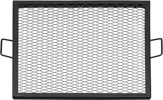 Sunnydaze X-Marks Fire Pit Cooking Grate - Outdoor Square Black Steel BBQ Campfire Grill with Handles - 24-Inch
