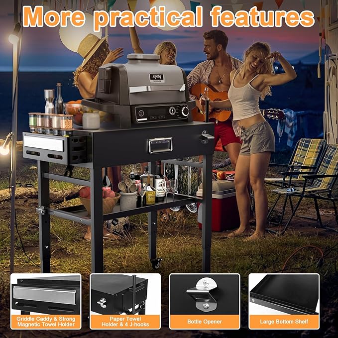 28" and 34" Upgrade Height & Quick-Fold Portable Grill Cart for Ninja Woodfire (OG700 Series), Blackstone 17"/22" Griddle, Pizza Oven – Outdoor Ninja Grill Stand with 4 Swivel Wheels