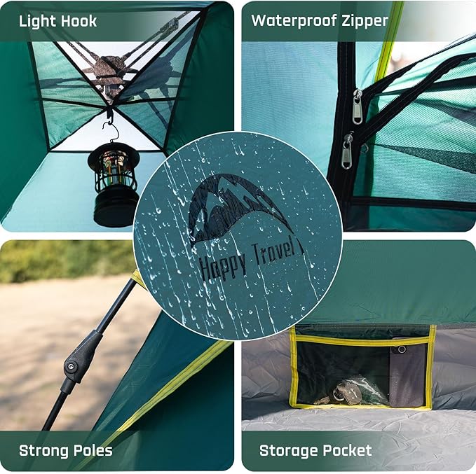 Happy Travel 1/2/3/4 Person Camping Tent, Instant Easy Pop Up Tents for Camping,Automatic Waterproof Family Camping Tent, Easy Set Up Tent,Portable Windproof Dome Tent for Camping Hiking & Traveling