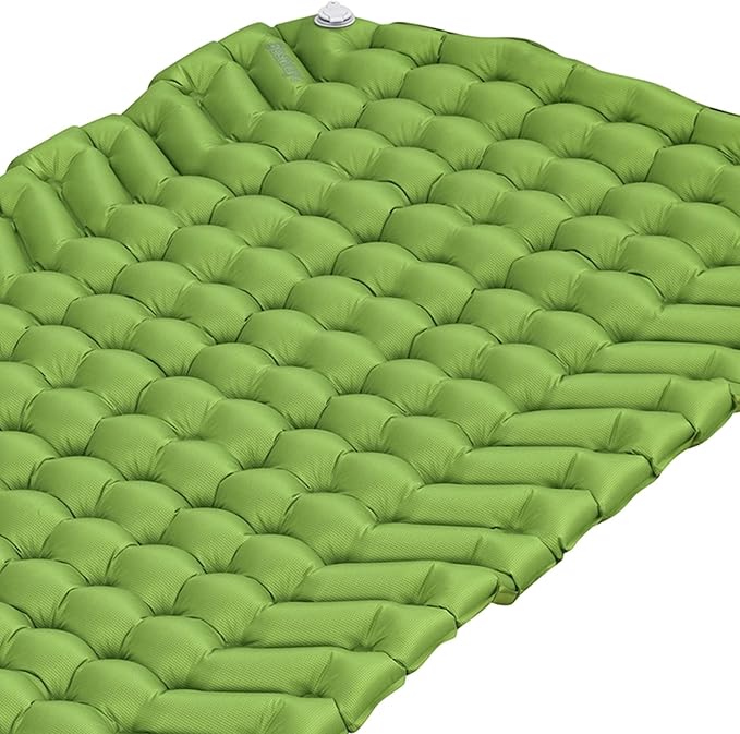 Bestway WanderLite 78 Inch by 28 Inch Large Rectangular Nylon Fabric Outdoor Sleeping Air Pad with Repair Patch and Storage Bag, Green