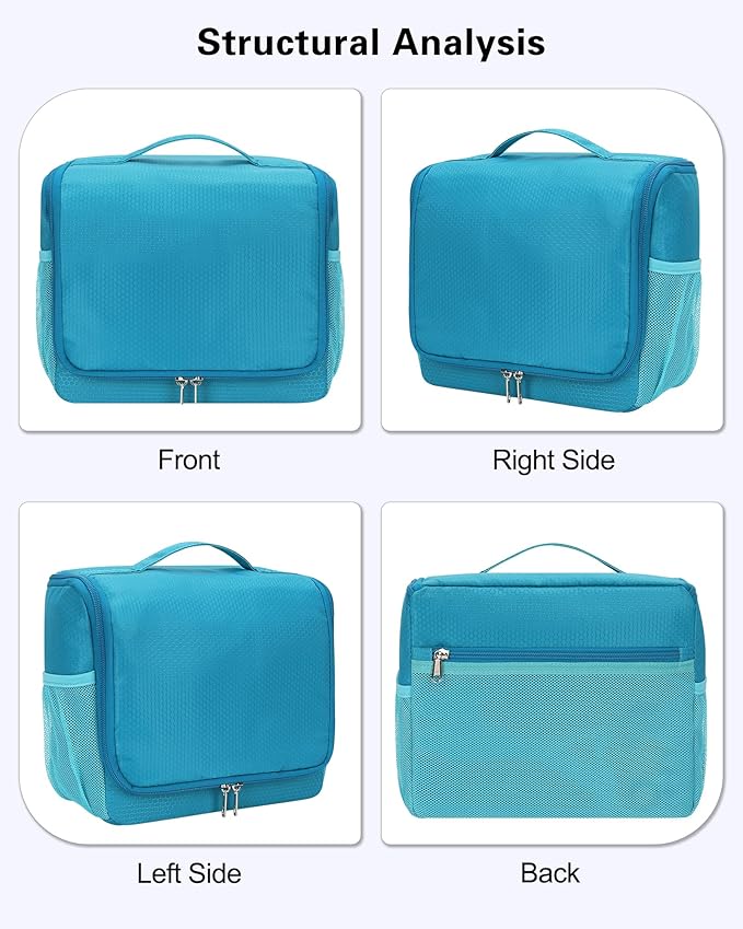 Relavel Toiletry Bag for Men, Hanging Travel Makeup Bag for Women, Waterproof Large Cosmetic Organizer Multiple Compartments for Accessories, Full Sized Toiletries, Dopp Kit Shaving Bag (Blue, Medium)