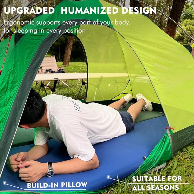 Self Inflating Sleeping Pad, Ultra Comfort Memory Foam Camping Sleeping Mat with Pillow, 20s Fast Inflating Camping Air Mattress for Cot, Traveling, Car Trips, Portable Camp Foam Pad