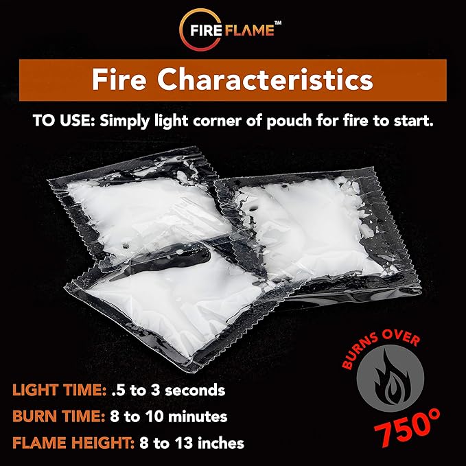Fireflame Quick Instant Fire Starter - 100% Waterproof All-Purpose Indoor & Outdoor Firestarter, for Charcoal Starter, Campfire, Fireplace, BBQ - Odorless and Non-Toxic - 60 Pouches in Canister