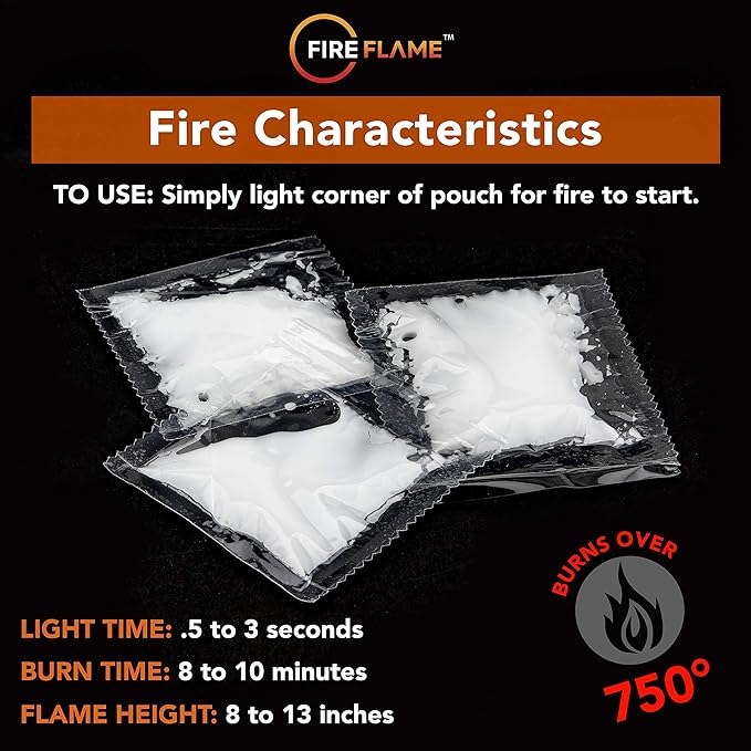 Fireflame Quick Instant Fire Starter - 100% Waterproof All-Purpose Indoor & Outdoor Firestarter, for Charcoal Starter, Campfire, Fireplace, BBQ - Odorless and Non-Toxic - 40 Pouches in Canister