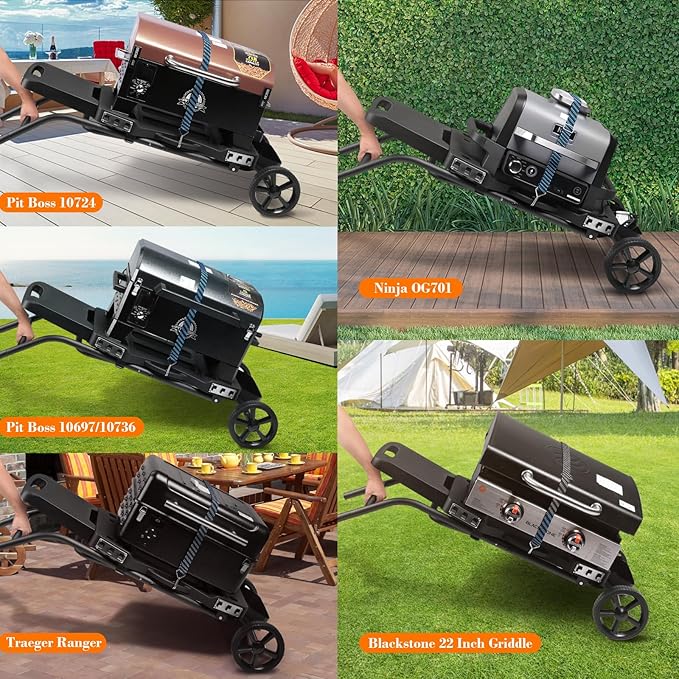 Grill Stand for Ninja Woodfire Outdoor Grills, Fits for Ninja OG700 Series OG701 OG705 OG750 OG751, Collapsible Outdoor Grill Cart for ninja Smoker, 22" Blackstone, Hooks