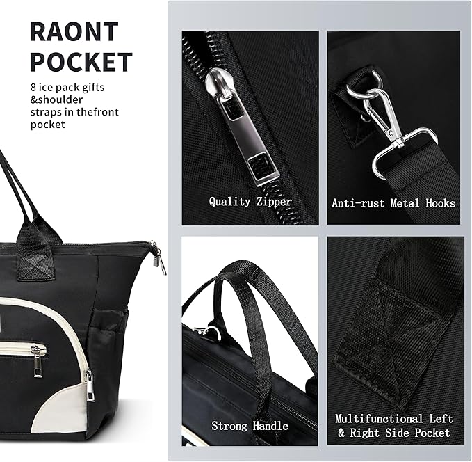 Lunch Bag Women Insulated Lunch Box for Adults - Leakproof Large Purse Lunch Tote Bags for Women with Adjustable Shoulder Strap Zipper Side Pockets for Work