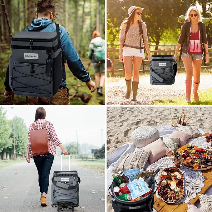 Odoland 48/72 Cans Soft Cooler with Wheels and Handle Collapsible Ice Chest Rolling Coolers on Wheels for Beach Camping Travel and Picnic