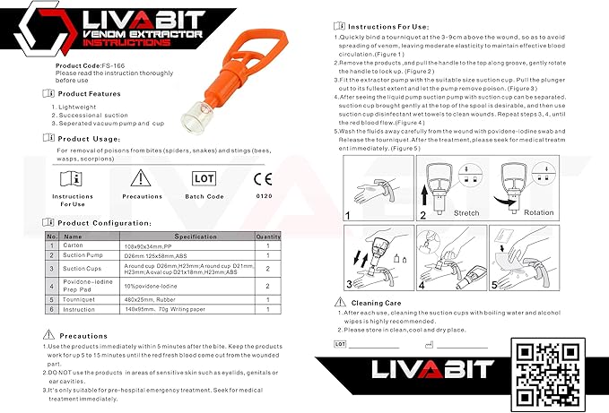 Snake Bite Kit, Bee Sting Kit, Emergency First Aid Venom Extractor Suction Pump for Camping, Hiking and Backpacking