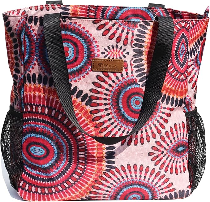 ESVAN Original Floral Water Resistant Large Tote Bag Shoulder Bag for Gym Beach Travel Daily Bags Upgraded