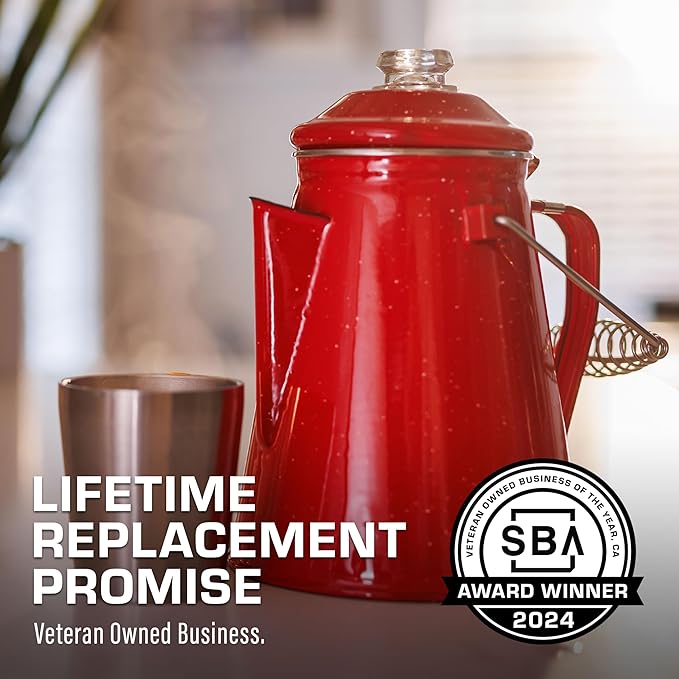 COLETTI Classic Percolator Coffee Pot — Camping Coffee Percolator, Campfire Coffee Pot – Camping for Groups — Brew for the Whole Campsite (Red, 18 Cup)