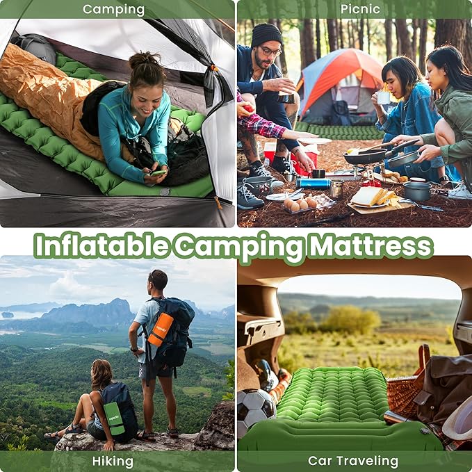 ropoda Extra Thickness 3.9'' Inflatable Sleeping Pad for Camping with Pillow, Built-in Foot Pump, 77''*27'' Sleeping Mat with Carry Bag, Ultralight & Compact Camping Mattress for Hiking, Camping Pad