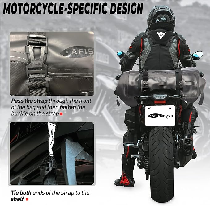 40L Waterproof Motorcycle Duffel Bag - Motorcycle Luggage Tail Bag with Straps for Back Seat - Roll Top Dry Bag for Kayaking, Rafting, Boating, Camping, Travel, Beach (Black)