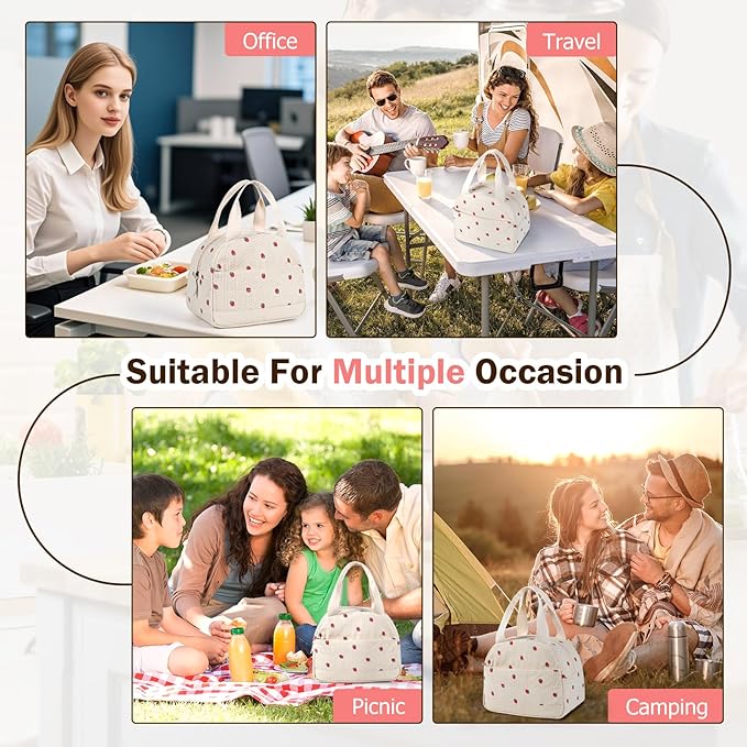 Lunch Box Lunch Bag for Women Men, Leakproof, Insulated Lunch Box Tote with Large Capacity, Lunch Container for Work/Office (Corduroy Strawberry)