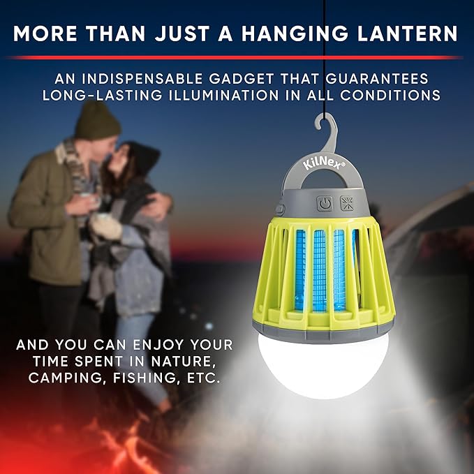 Camping Lantern with Mosquito Protection | Rechargeable Battery, USB Type-C Charging | Waterproof IP67 | White and Red Light | Compact Portable for Camping, Hiking, Fishing