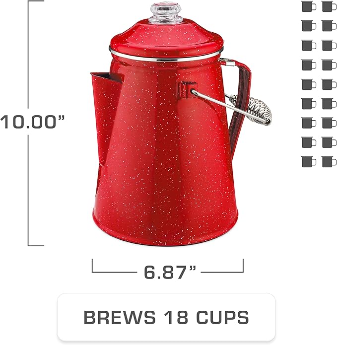COLETTI Classic Percolator Coffee Pot — Camping Coffee Percolator, Campfire Coffee Pot – Camping for Groups — Brew for the Whole Campsite (Red, 18 Cup)