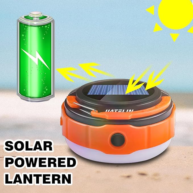 LED Rechargeable Camping Latern -Blue/Orange Solar Power Tent Light with 7 Light Modes, Power Bank, USB Charger Outdoor, Hiking, Home and Powered Emergency Failure Hurricane Hanging (Orange)