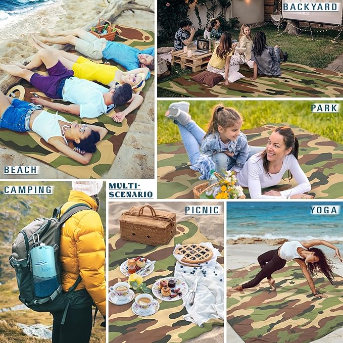 Beach Blanket Sandproof Waterproof 78''×110'' 1-7Adults Oversized,Compact Lightweight Durable Beach Mat for Travel Camping Hiking Picnic Blanket