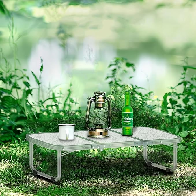 AO LI GEI Folding Camping Table Small with Storage Bag,Adjustable Height Portable Picnic Table,Upgraded Thickening Lightweight Outdoor Table Aluminum Legs (Sliver:15.7"x35.4", Height:10.6")