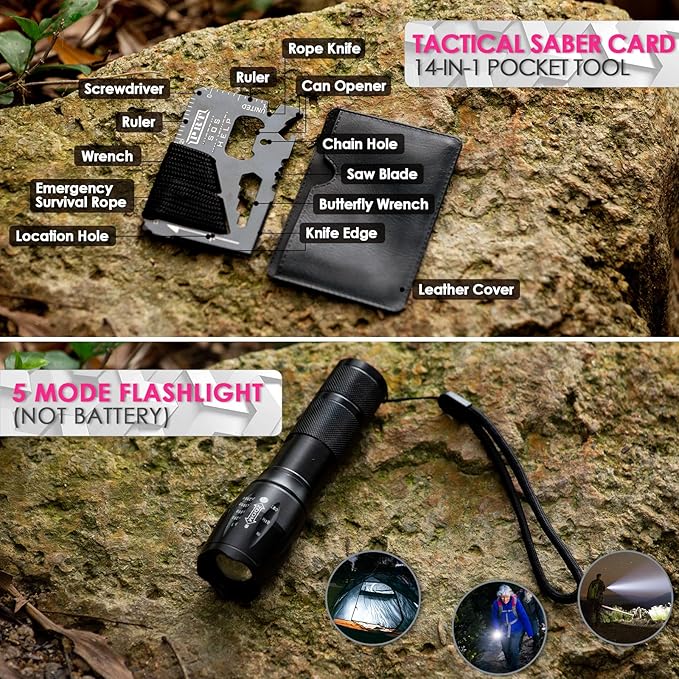 Emergency Survival Kit and First Aid Kit, Self Defense Kit Safety Kit, Survival Gear and Equipment with Tactical Molle Pouch and Emergency Tent, Outdoor Adventure, Hiking, Hunting, Gifts for Men Women