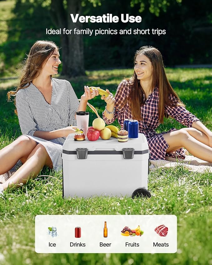 VEVOR Ultra-Light Hard Cooler, Ice Retention Cooler with Heavy Duty Handle, Ice Chest Lunch Box for Camping, Travel, Outdoor, Keeps Cool for up to 6 Days, 30% Lighter Than Rotomolded Coolers