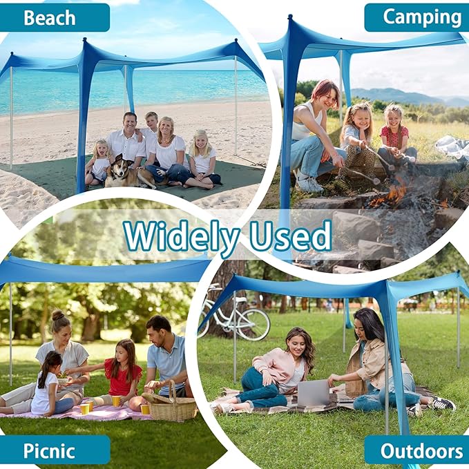 Beach Tent Sun Shelter - 10 x 10 Ft Beach Canopy UPF50+ UV Protection with Sandbags, Poles, Grond Pegs and Anti-Wind Ropes for Camping, Backyard, Picnics and Fishing