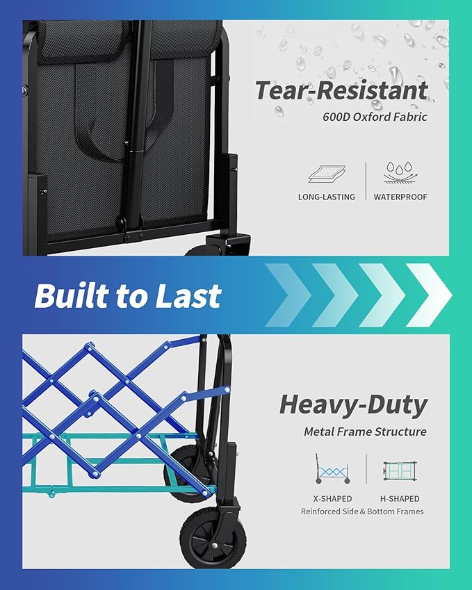 Small Collapsible Wagon with Wheels, Foldable Carts with 200lbs Load Capacity, Dog Wagon, Utility Shopping Cart for Groceries, Sports, Camping, Garden, Fishing, Black