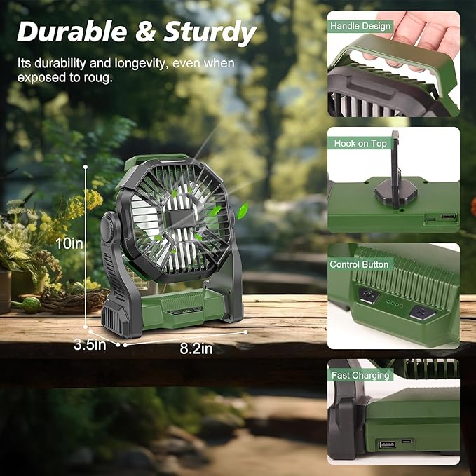 CONBOLA Portable Fan Rechargeable, 20400mAh Cordless Battery Powered Fan with LED Lantern, USB C Battery Operated for Travel Bedroom Home Camping Tent Office Beach Desk Fishing Table