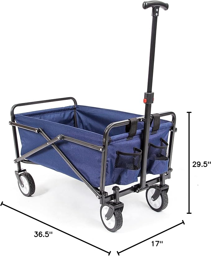 MACSPORTS Lightweight Collapsible Folding Outdoor Utility Wagon, Weight Capacity 150 LBS, Navy