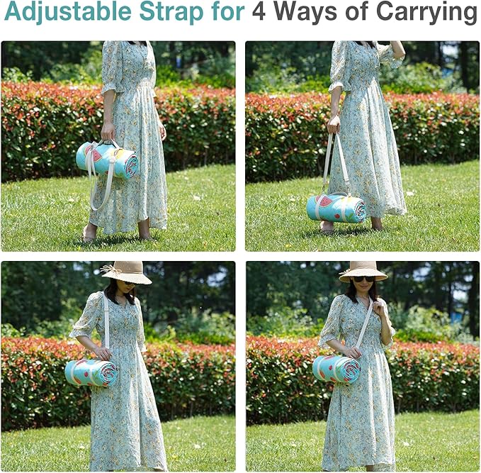 Picnic Blanket Extra Large 79" x 79", Washable Picnic Blankets, Camping Blanket with Portable Handle & Shoulder Strap - SummerFruits