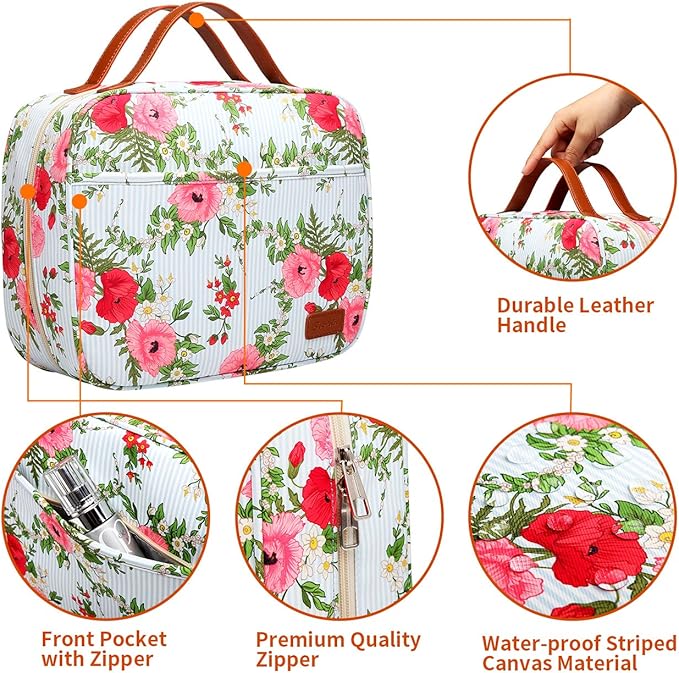 Hanging Travel Toiletry Bag,Large Capacity Cosmetic Travel Toiletry Organizer for Women with 4 Compartments & 1 Sturdy Hook,Perfect for Travel/Daily Use/Christmas