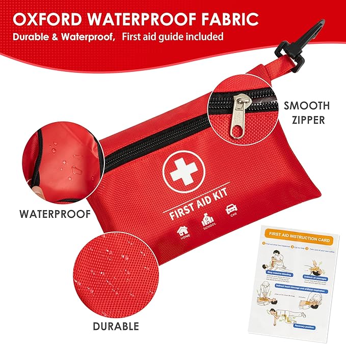 Mini First Aid Kit, Upgraded 140 Pieces First Aid Kit for Car, Essential Home Emergency Kit, Portable Compact Medical Kit for Kitchen, Office, Vehicle, Outdoor, Camping, Hiking