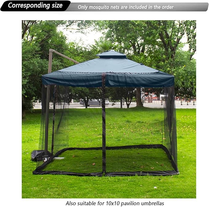 10x10 Mosquito Netting for Patio Camping Gazebo/Pop Up Canopy Tent,Double Door Side Screen Easy Installation Black(Only Mosquito Net No Frame) (Around 10x10FT)