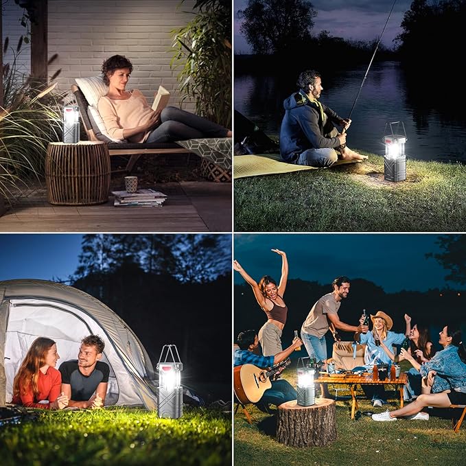 LETMY 2 Pack Camping Lantern, Rechargeable LED Lanterns, Solar Lantern Battery Powered Hurricane Lantern Flashlights with 3 Powered Ways & USB Cable for Emergency, Power Outage, Hurricane Supplies