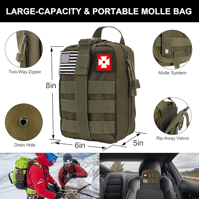 Gifts for Man Dad Husband, 210 PCS Survival First Aid kit, Professional Survival Gear Camping Essentials Emergency Medical Goods for Camping Boat Home Car Disaster Adventure (Khaki)